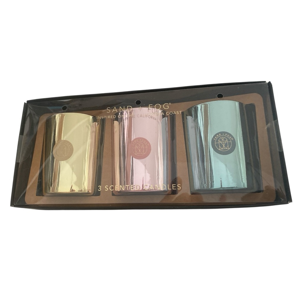 Sand + Fog Metallic Trio Scented Candle Set - Gold, Pink, Teal Easter Gift